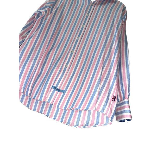 English Laundry Shirt Vintage Pink Blue Striped Button-Up Flip Cuff Size Large - Picture 4 of 6